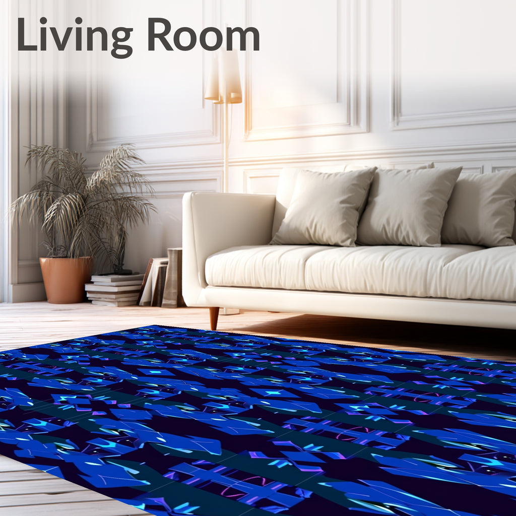 Geometric Blue Crystal Pattern Rug