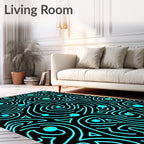 Aqua Swirl Abstract Geometric Black Rug