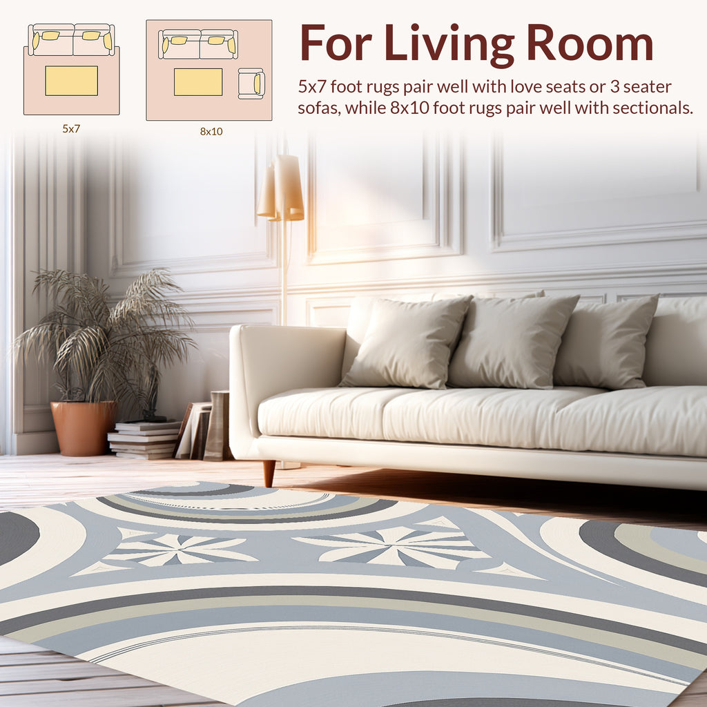 Geometric Waves and Floral Accents Rug