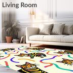 Whimsical Striped Cat Abstract Pattern Rug
