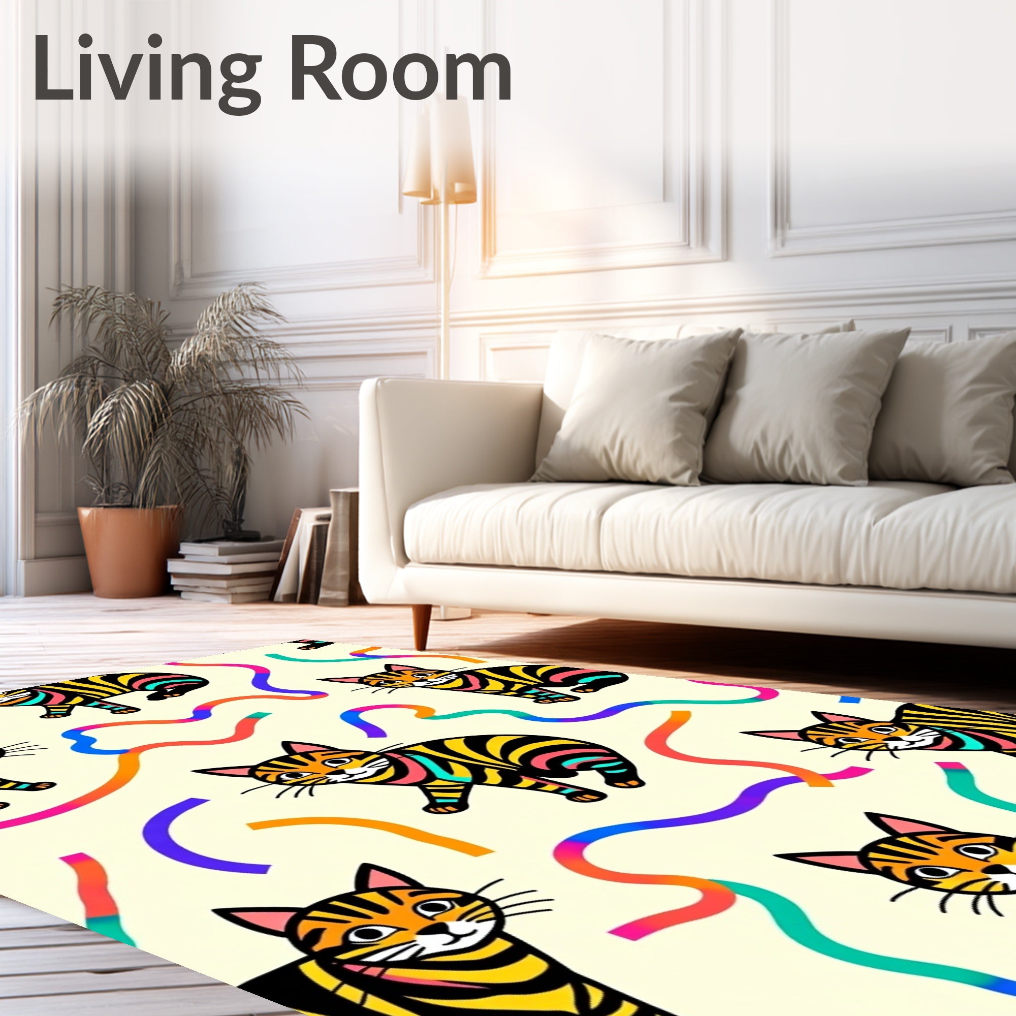 Whimsical Striped Cat Abstract Pattern Rug