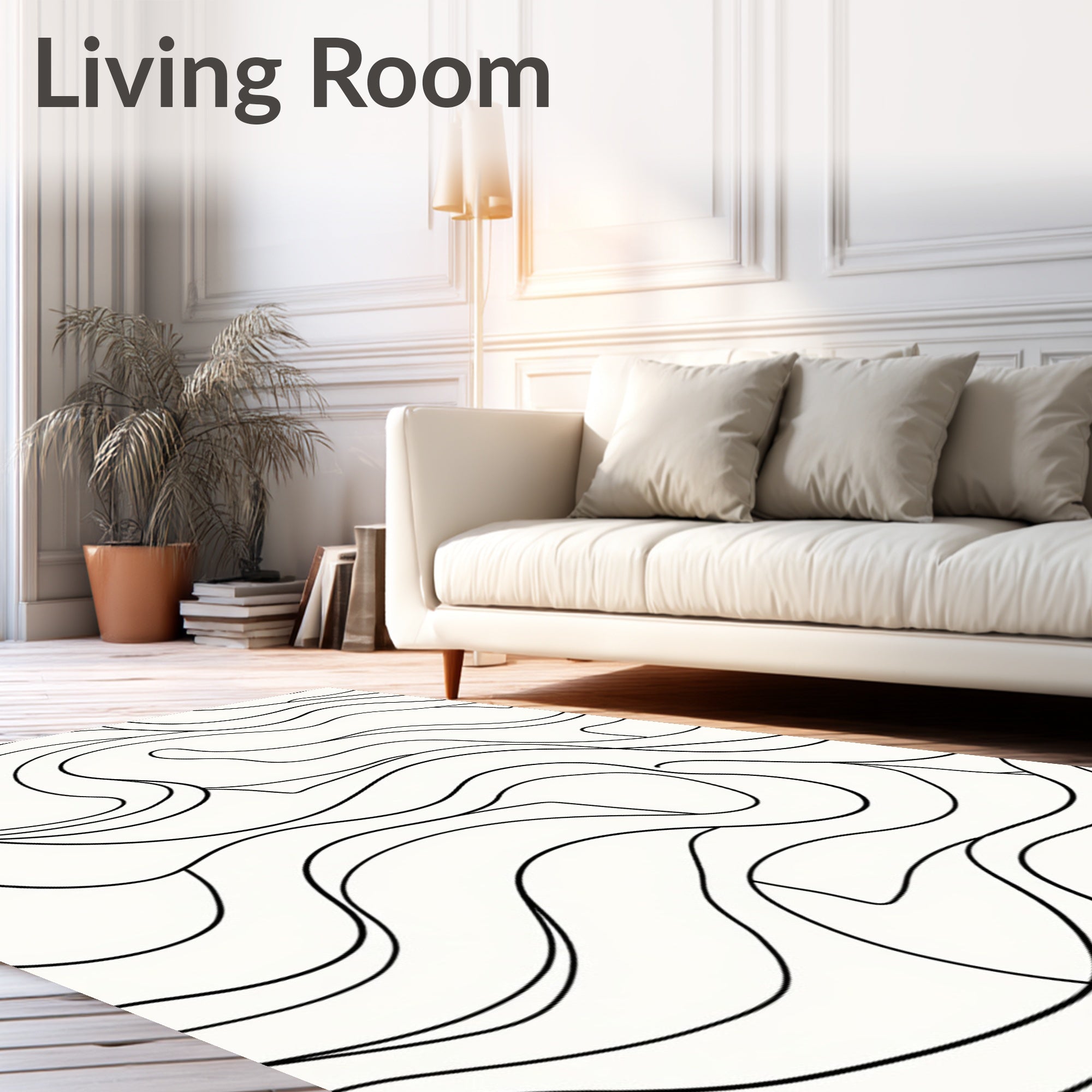 Minimalist Flowing Black Line Art Rug