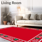 Festive Red Christmas Tree Border Rug