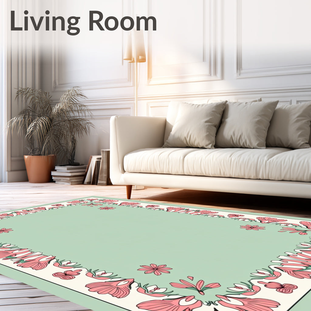Pink Floral Border Pattern Rug