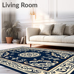 Ornate Navy Floral Patterned Rug