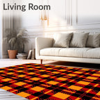 Bold Red Orange Black Plaid Pattern Rug