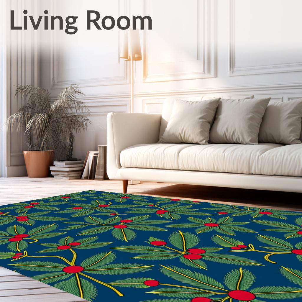 Foliage Red Berry Deep Blue Rug