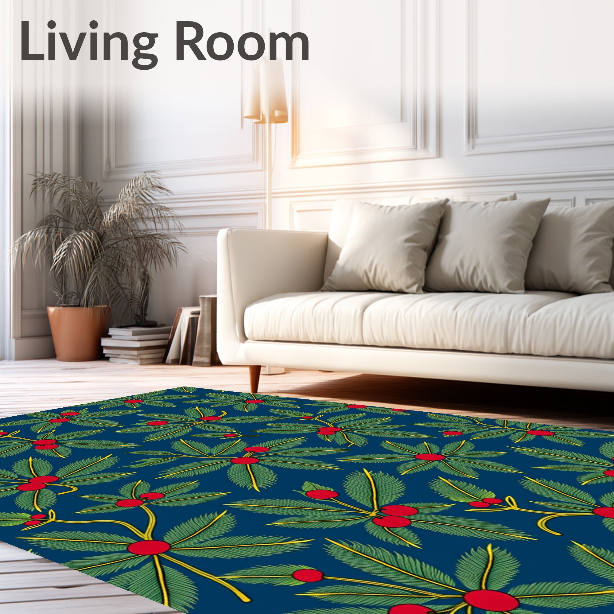 Foliage Red Berry Deep Blue Rug