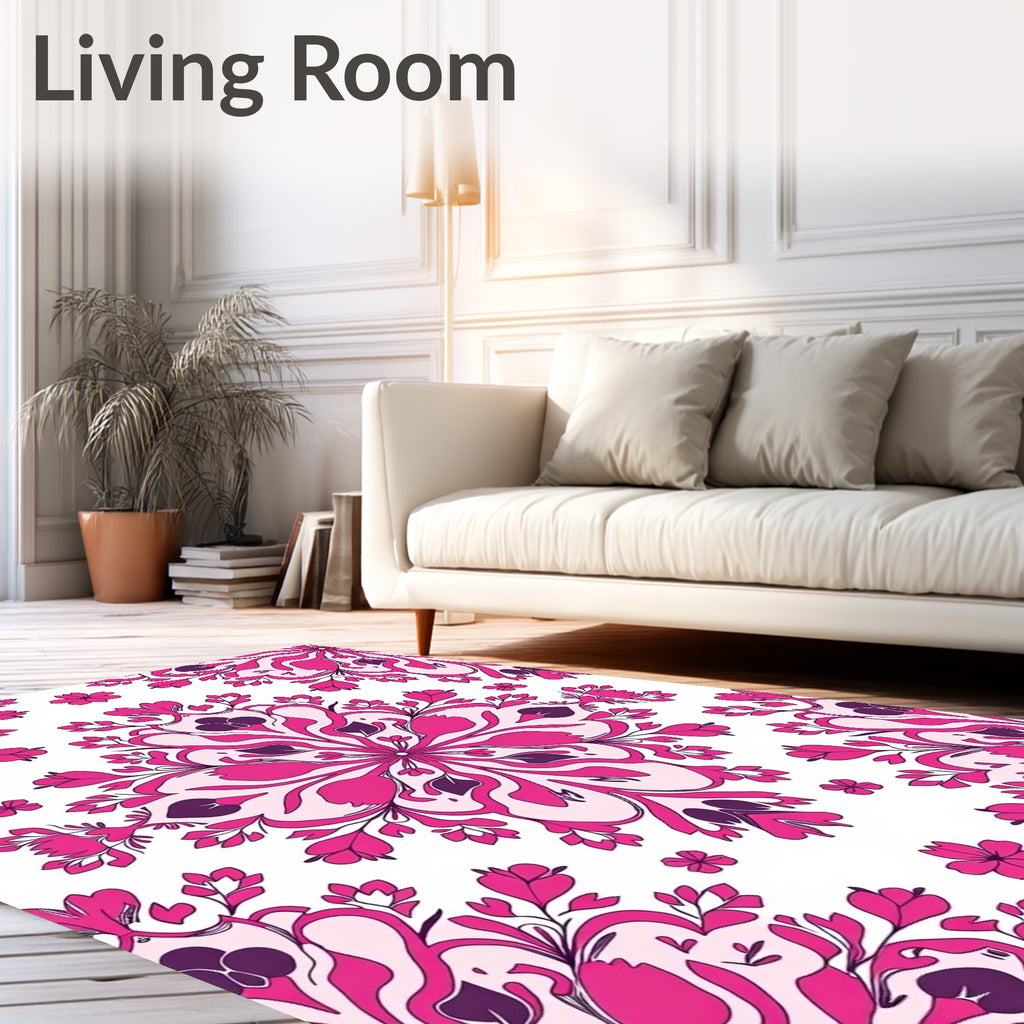 Ornate Pink Floral Mandala Design Rug