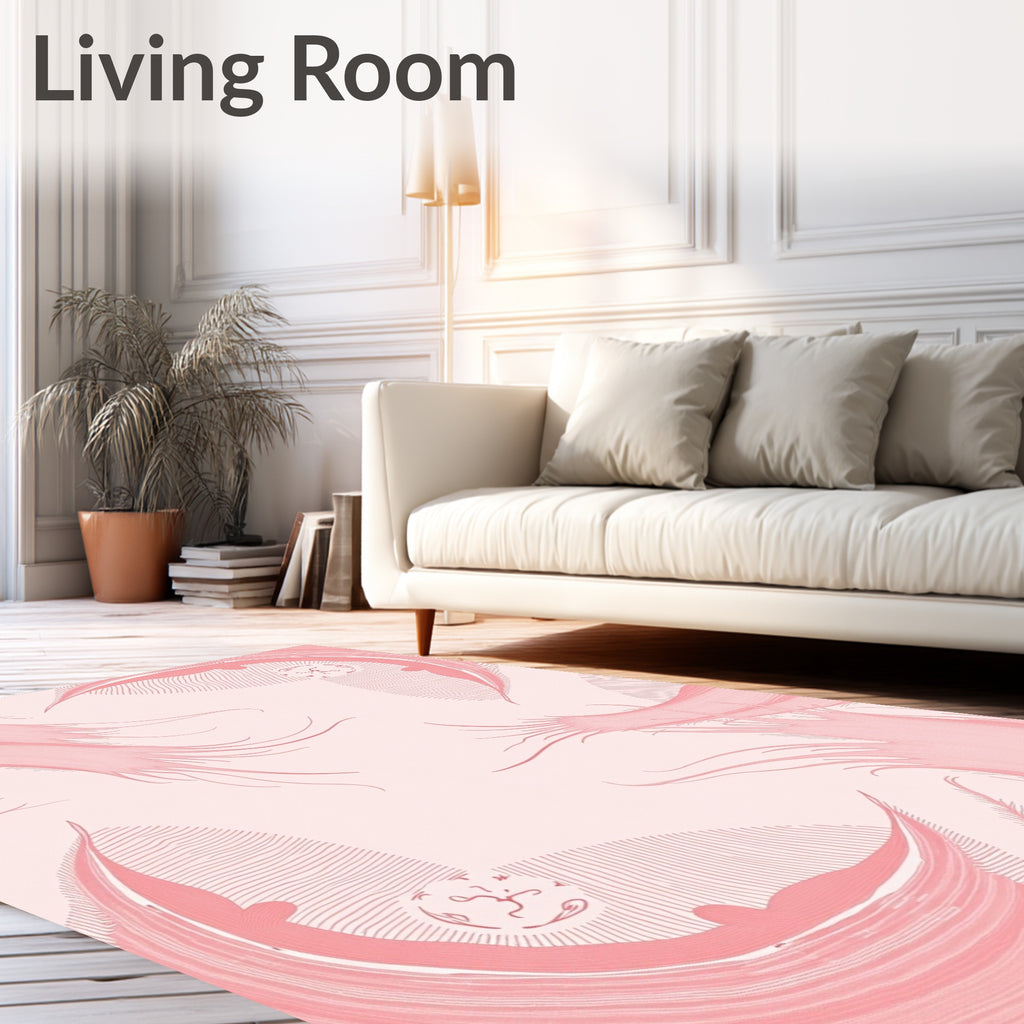 Pink Feather Whimsical Pattern Design Rug