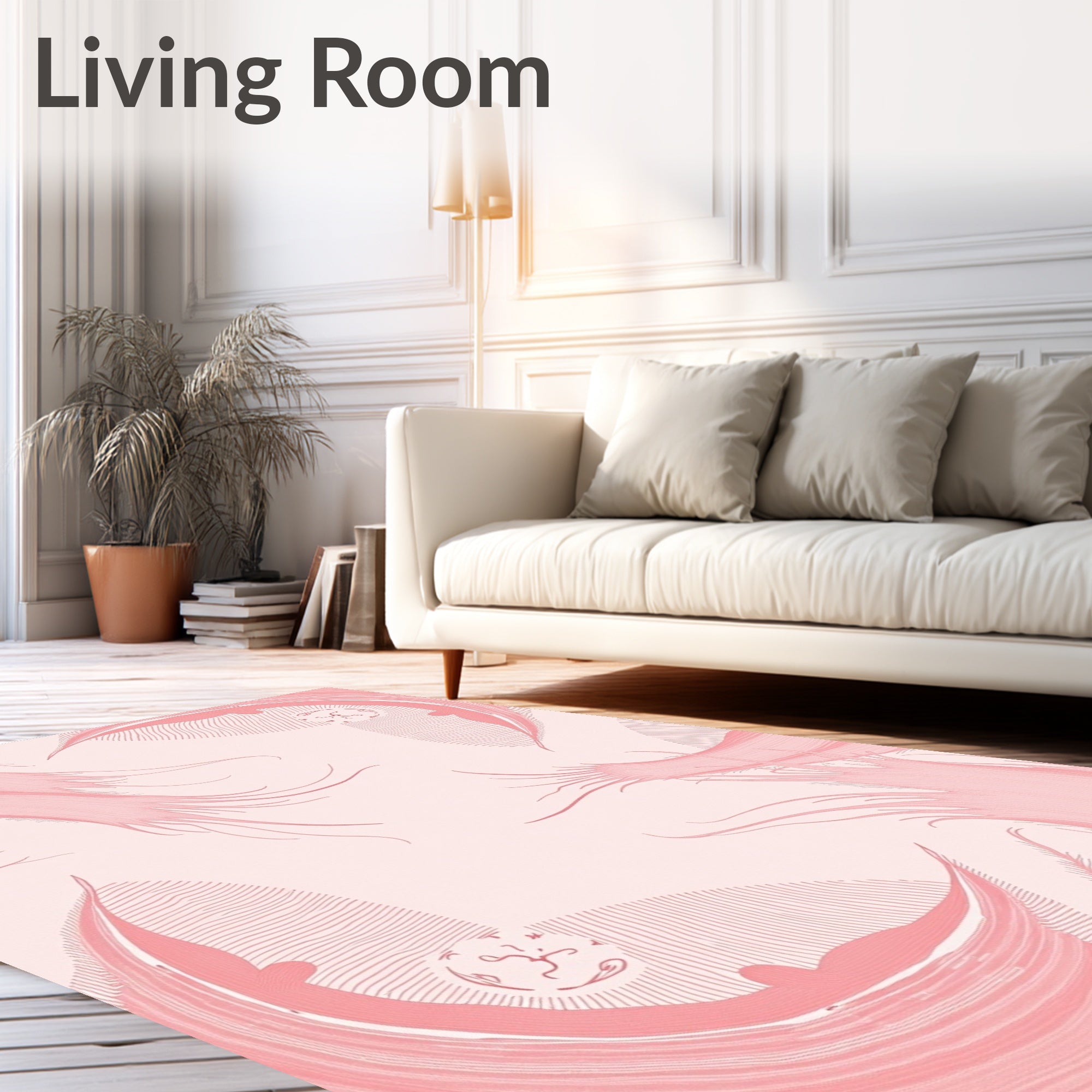 Pink Feather Whimsical Pattern Design Rug
