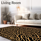 Intricate Black Gold Symmetric Design Rug