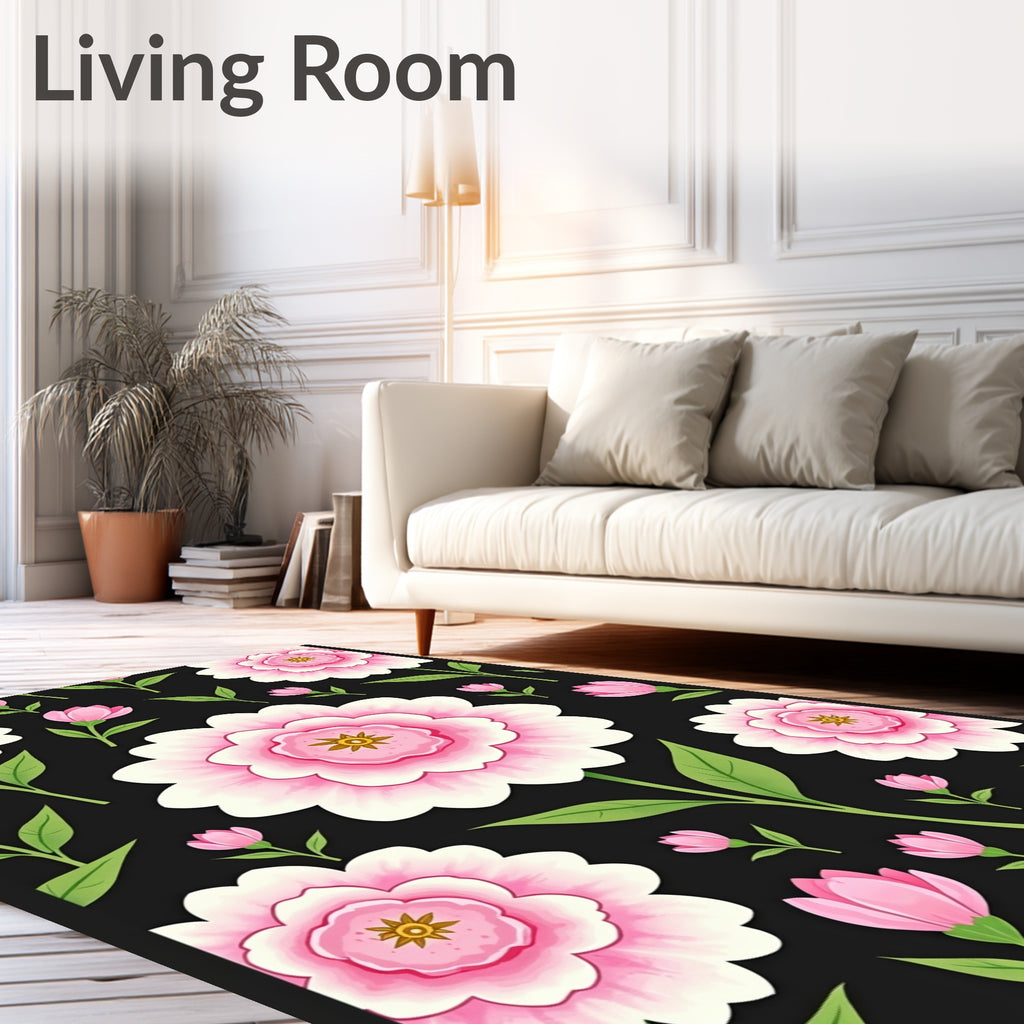 Pink Peony Floral Pattern Rug
