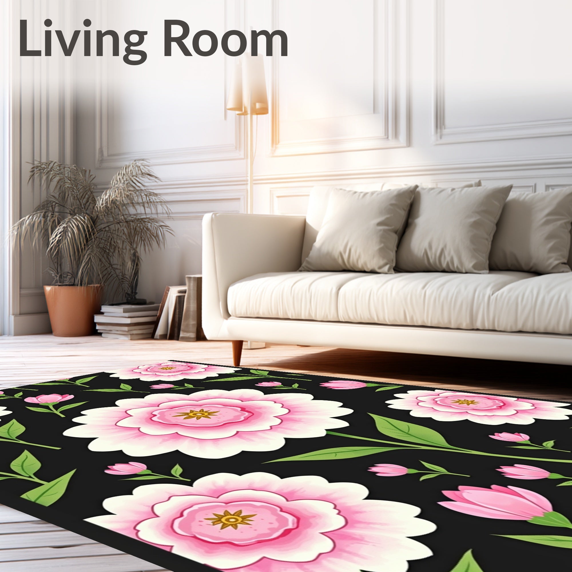 Pink Peony Floral Pattern Rug