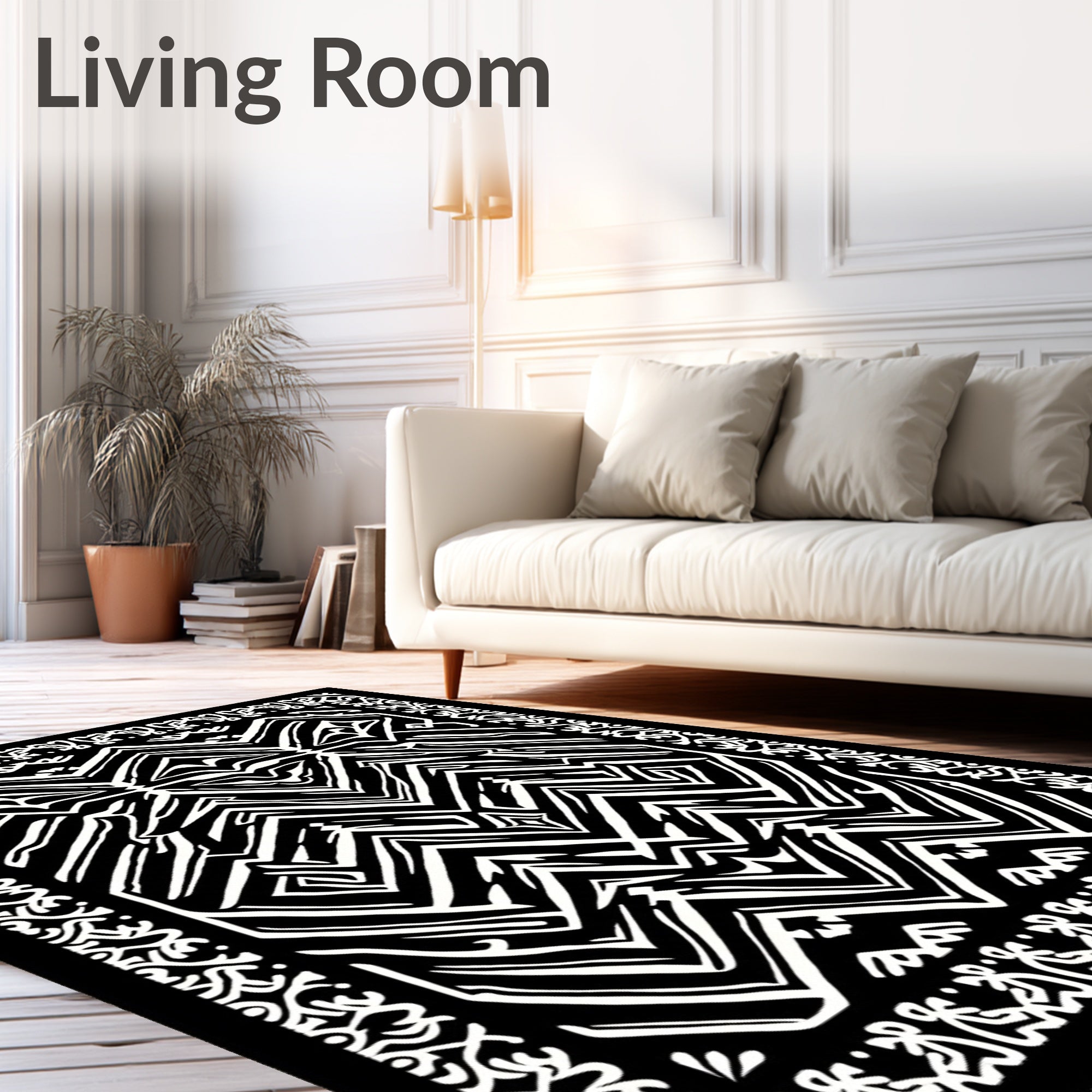 Bold Abstract Graphic Black White Pattern Rug