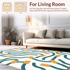 Teal Square Curve Pattern Design Rug