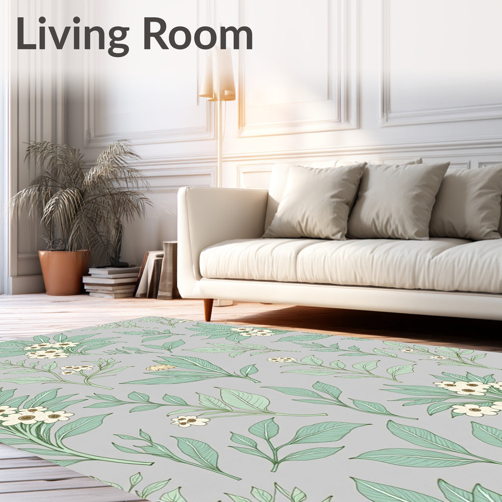 Botanical Spring Floral Leaves Design Rug