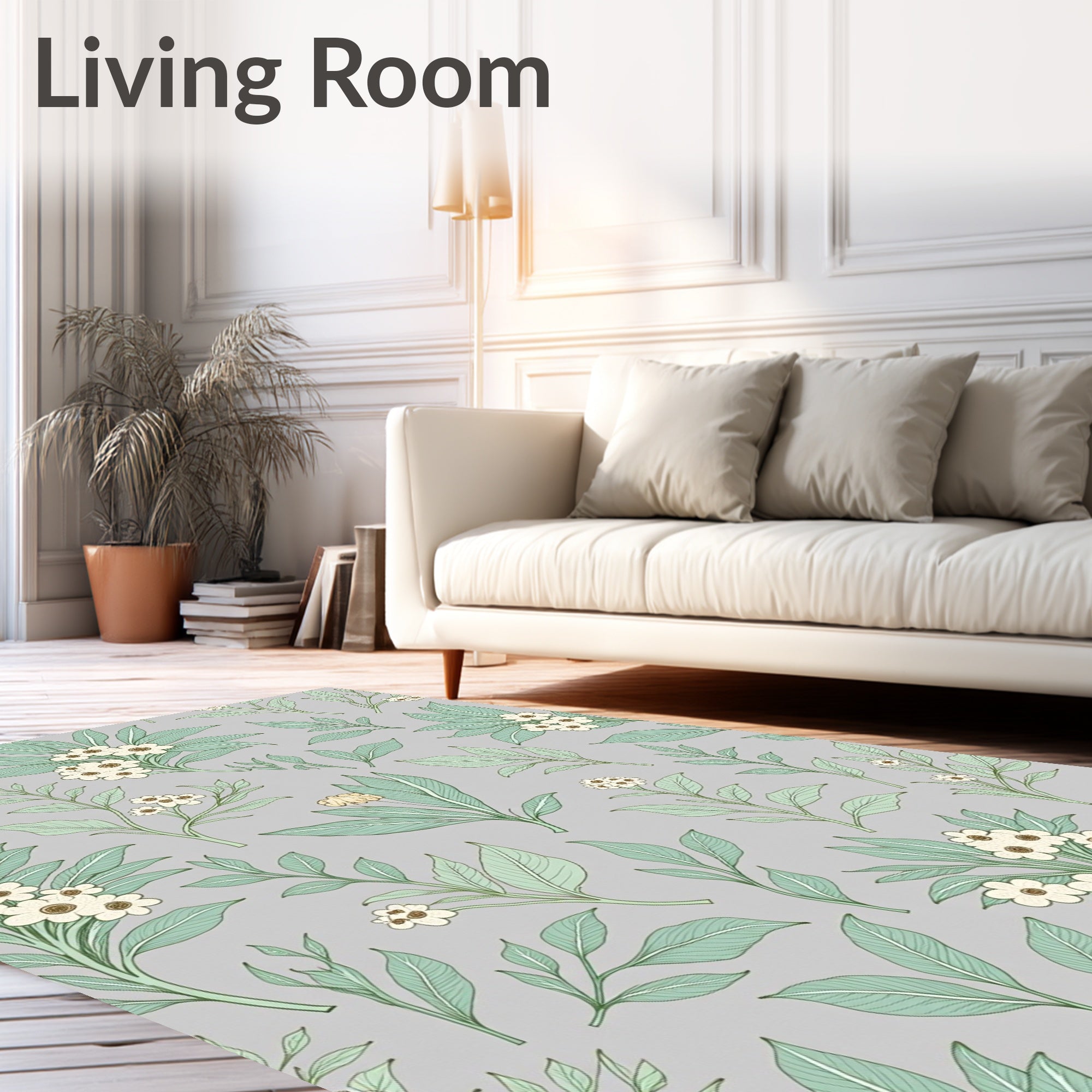 Botanical Spring Floral Leaves Design Rug