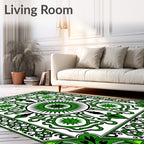 Intricate Green Sunburst Pattern Rug