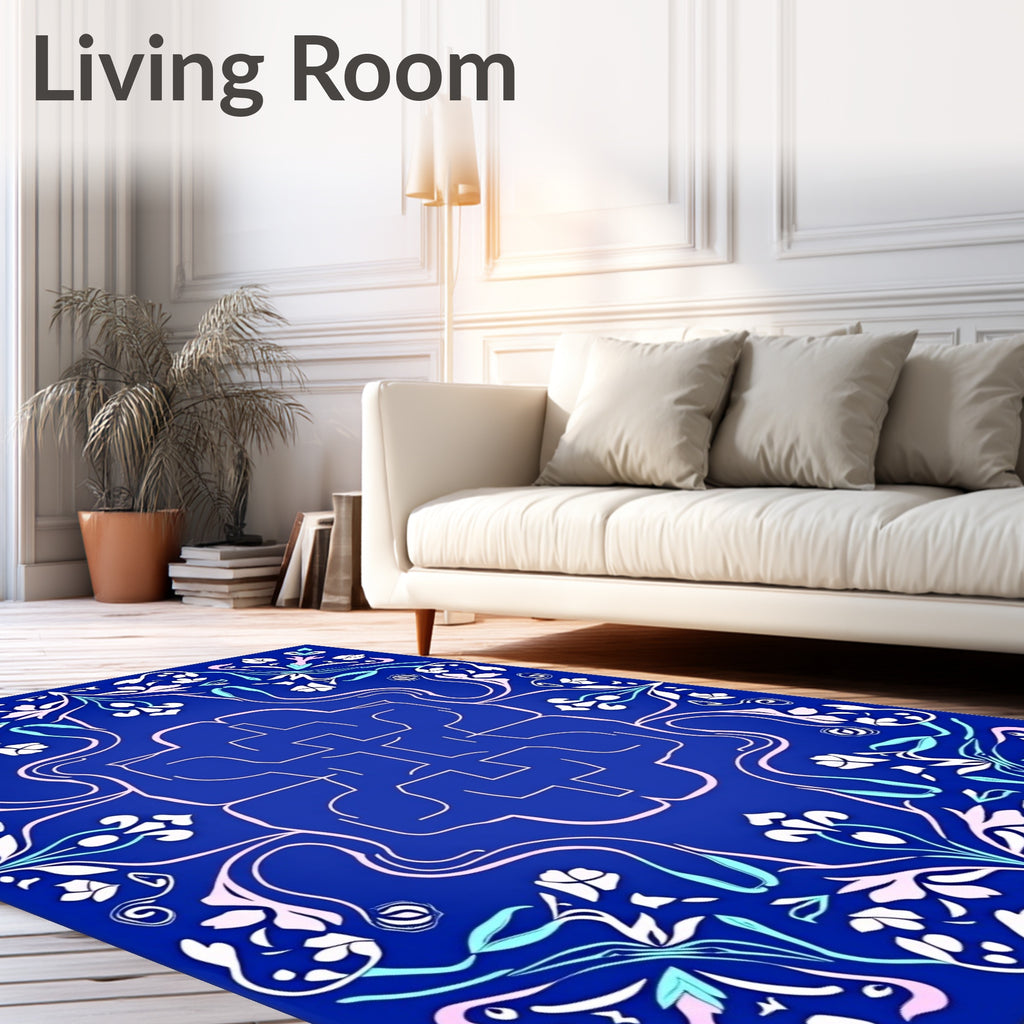 Elegant Blue Floral Symmetry Rug