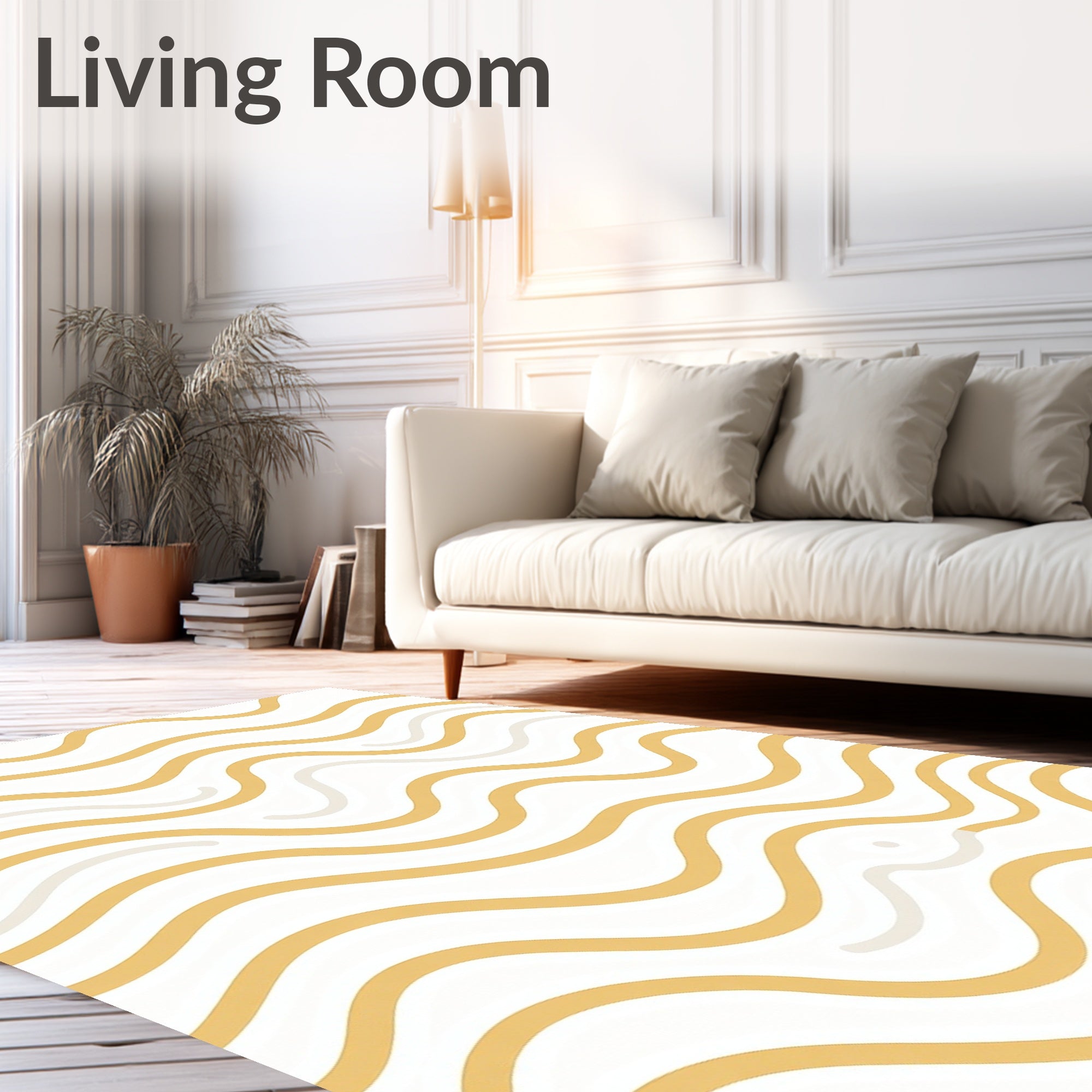 Golden Wavy Lines Abstract Pattern Rug