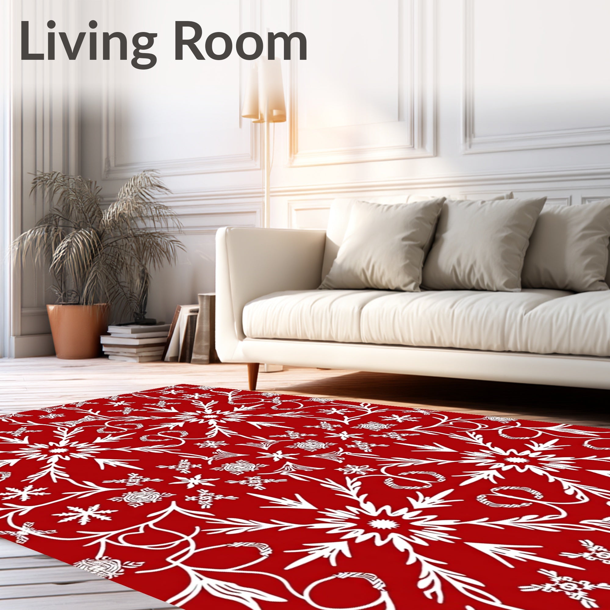 Red White Classic Floral Snowflake Design Rug