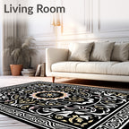 Ornate Floral Mandala Black Gold Rug