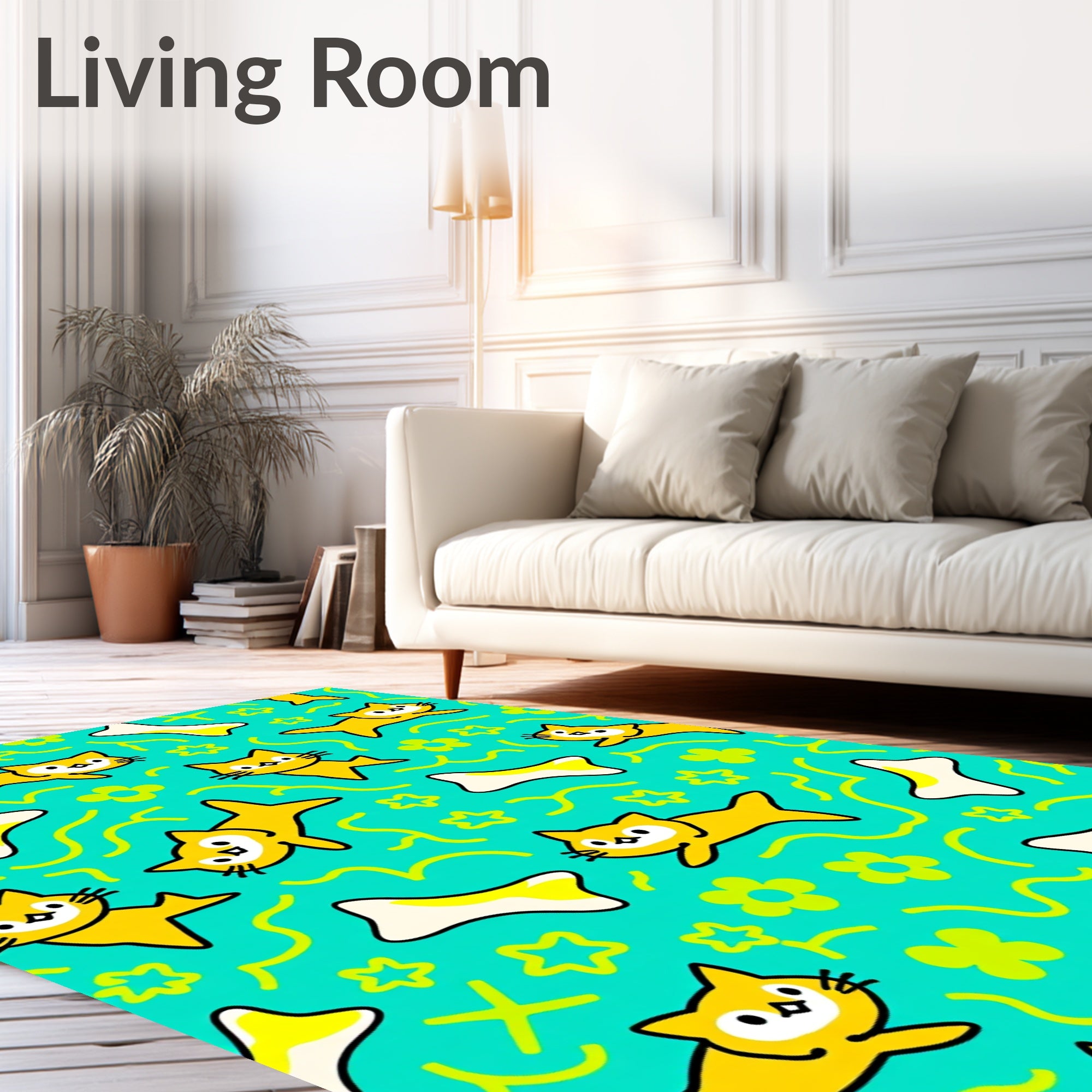 Cute Yellow Cat Bone Pattern Rug