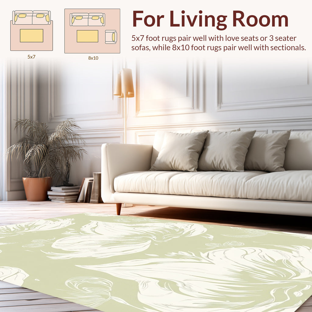 Pale Green Floral Impressionist Design Rug