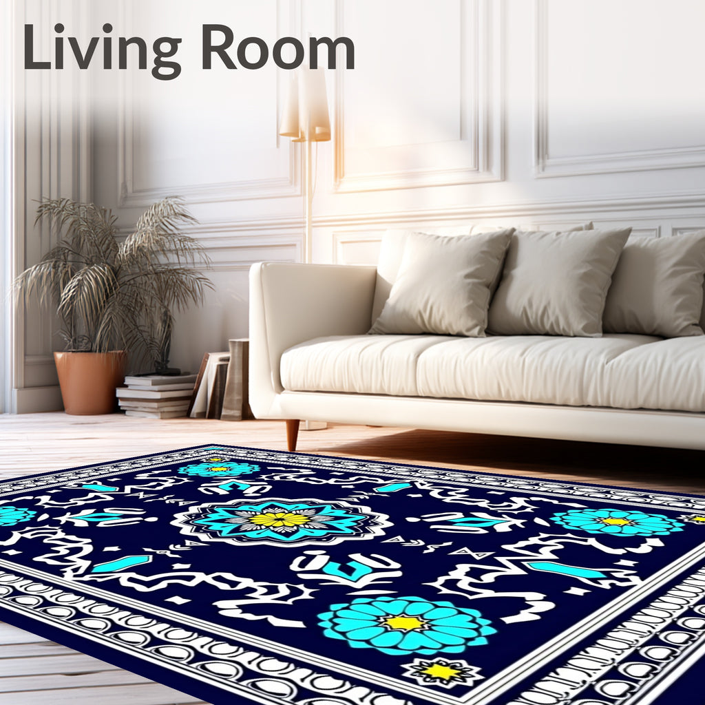 Indigo Floral Sunburst Geometric Rug