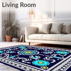 Indigo Floral Sunburst Geometric Rug