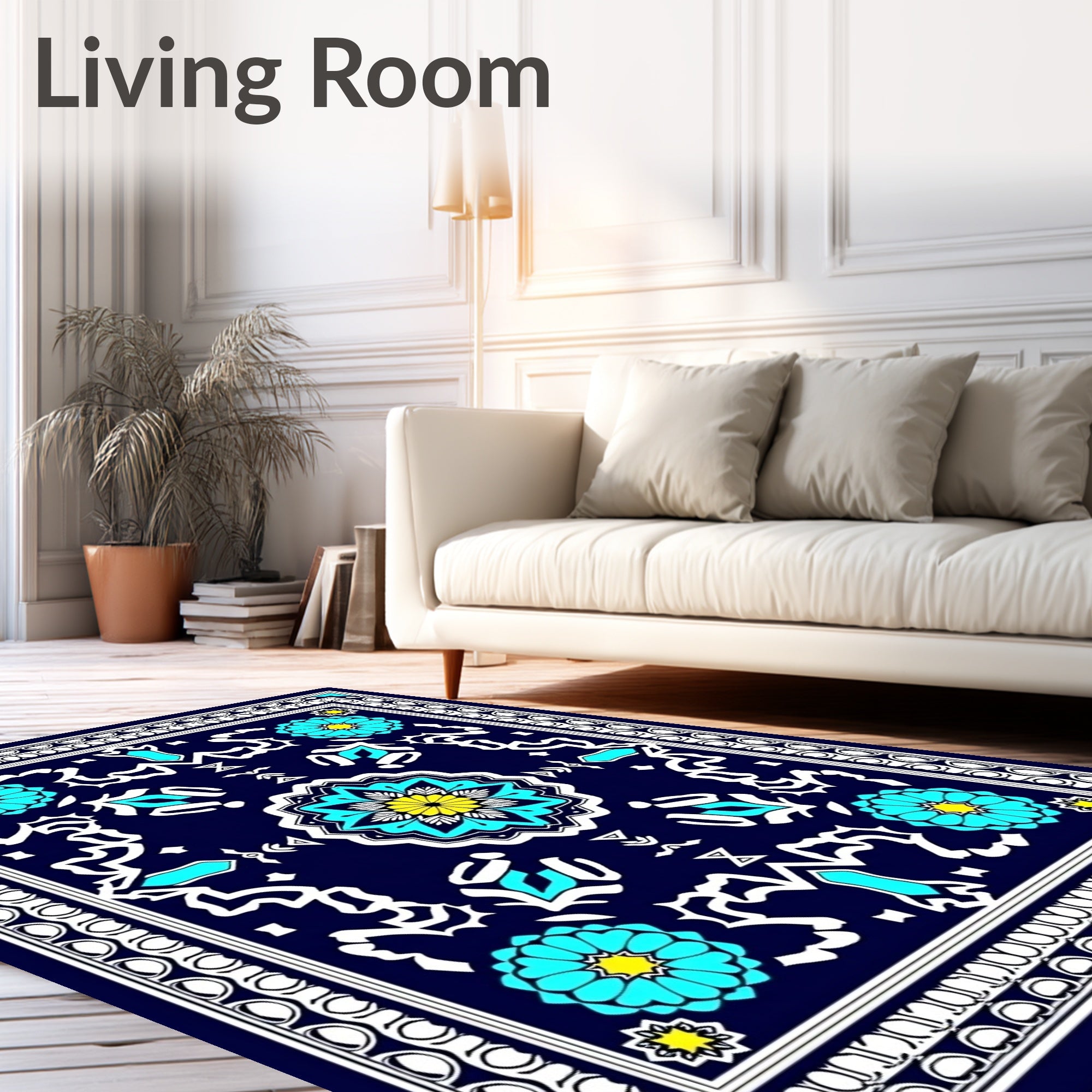 Indigo Floral Sunburst Geometric Rug