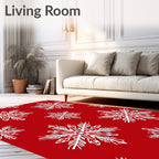 White Snowflake Patterned Festive Design Rug