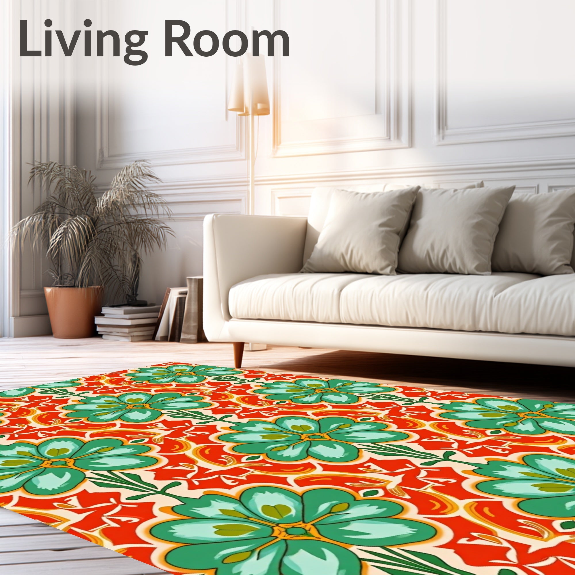 Emerald Green Floral Motif Pattern Rug