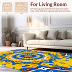 Vibrant Yellow Blue Floral Medallion Pattern Rug