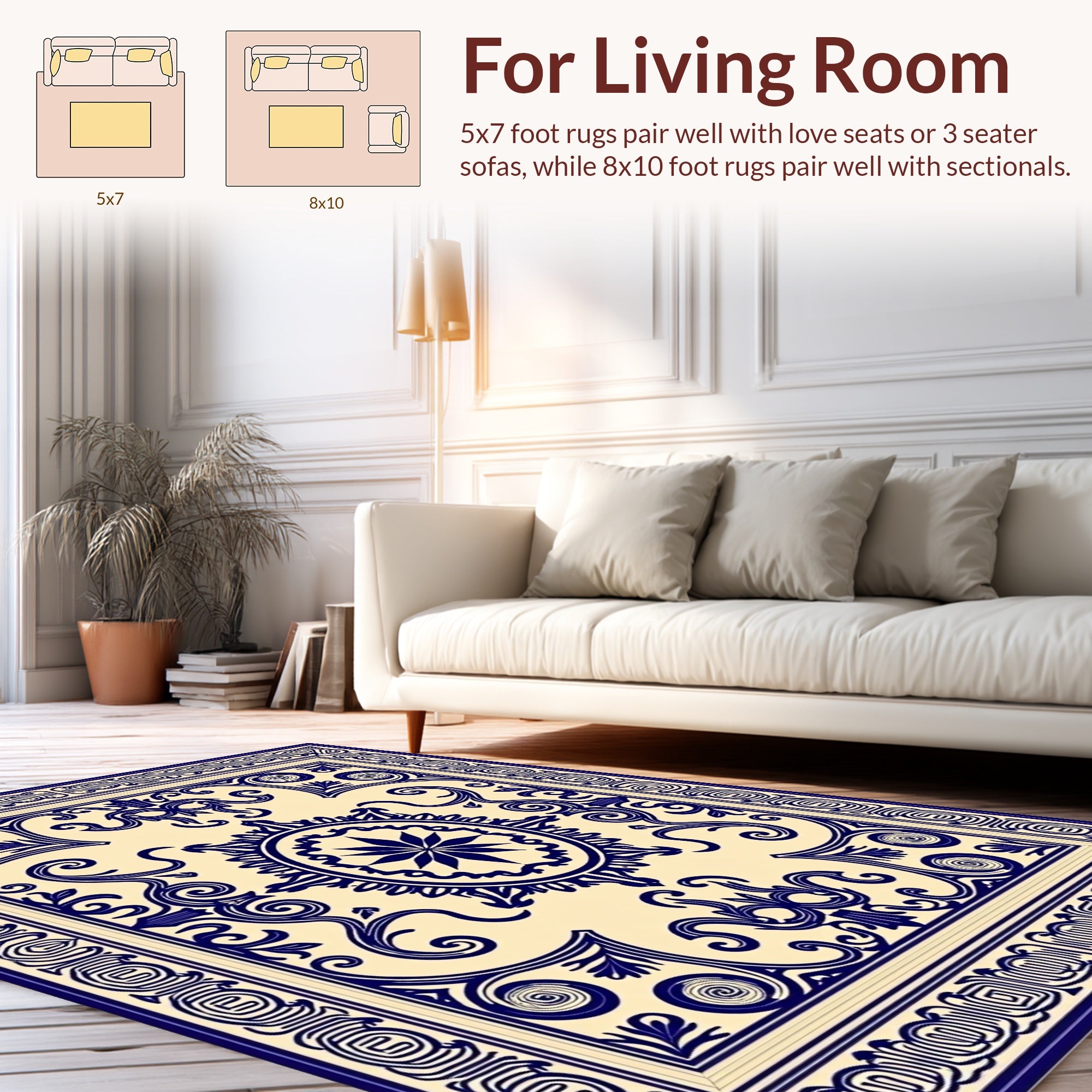 Classic Blue White Ornate Pattern Rug