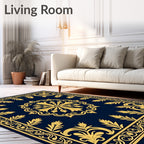 Royal Blue Gold Traditional Floral Design Rug