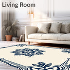 Navy Floral Mandala Pattern Rug