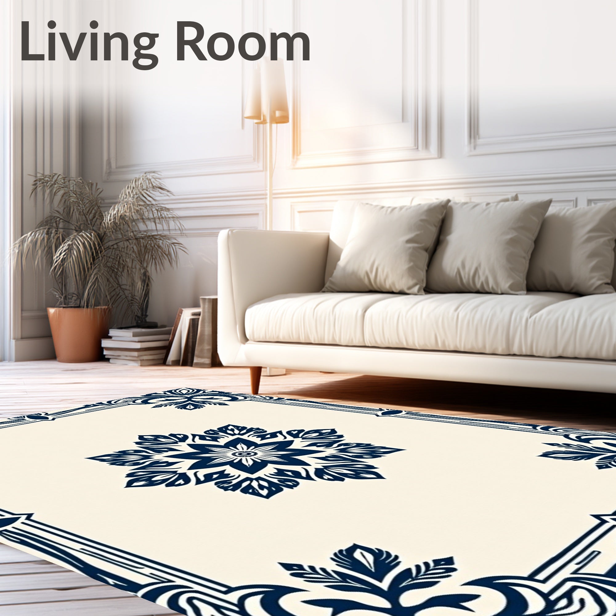 Navy Floral Mandala Pattern Rug