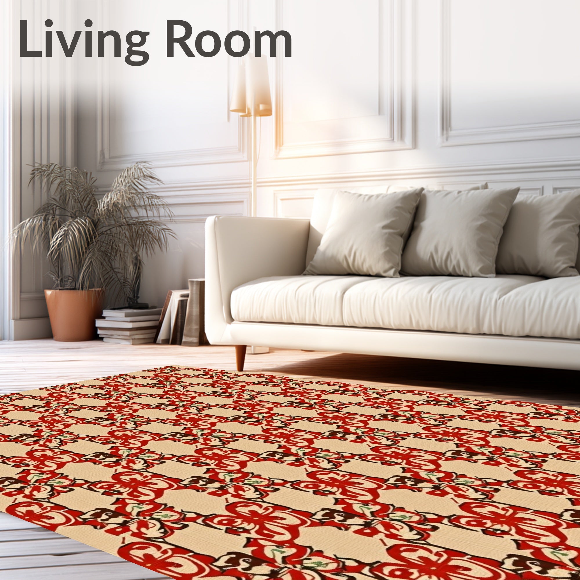 Classic Red Cream Floral Pattern Rug