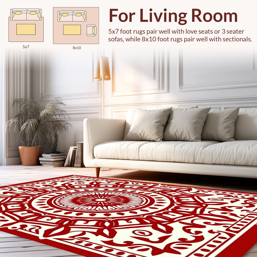 Intricate Red Floral Mandala Pattern Rug