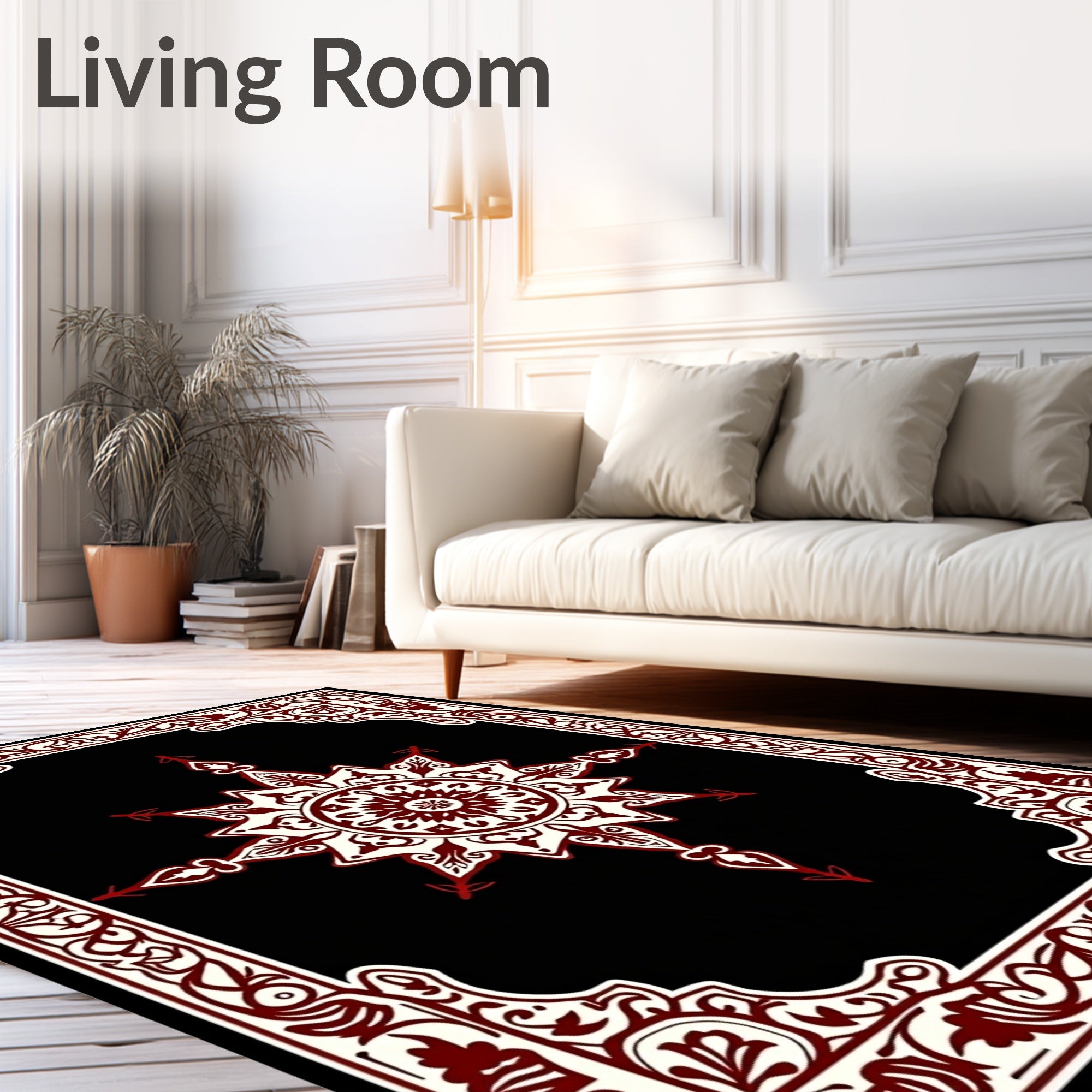 Classic Red White Floral Medallion Rug