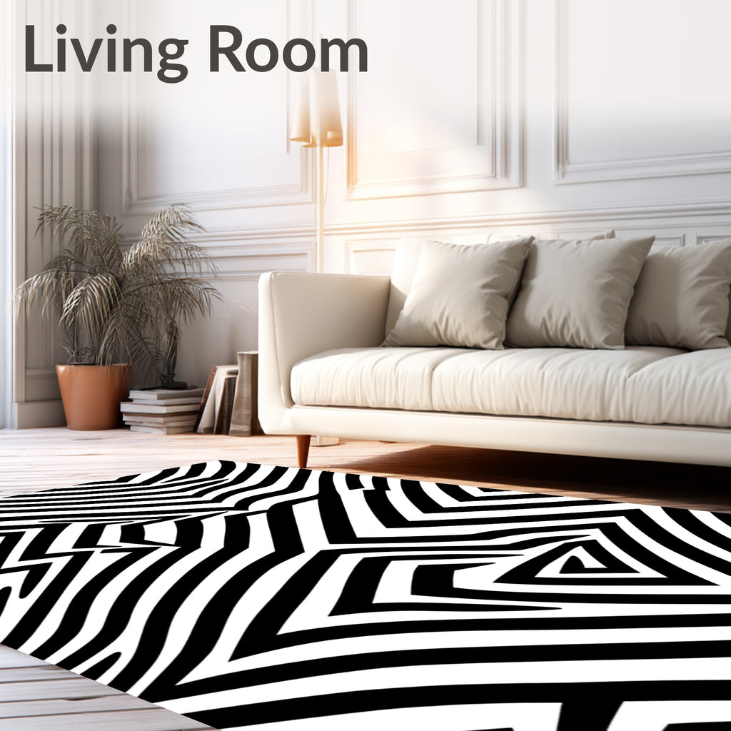 Abstract Black White Striped Design Rug
