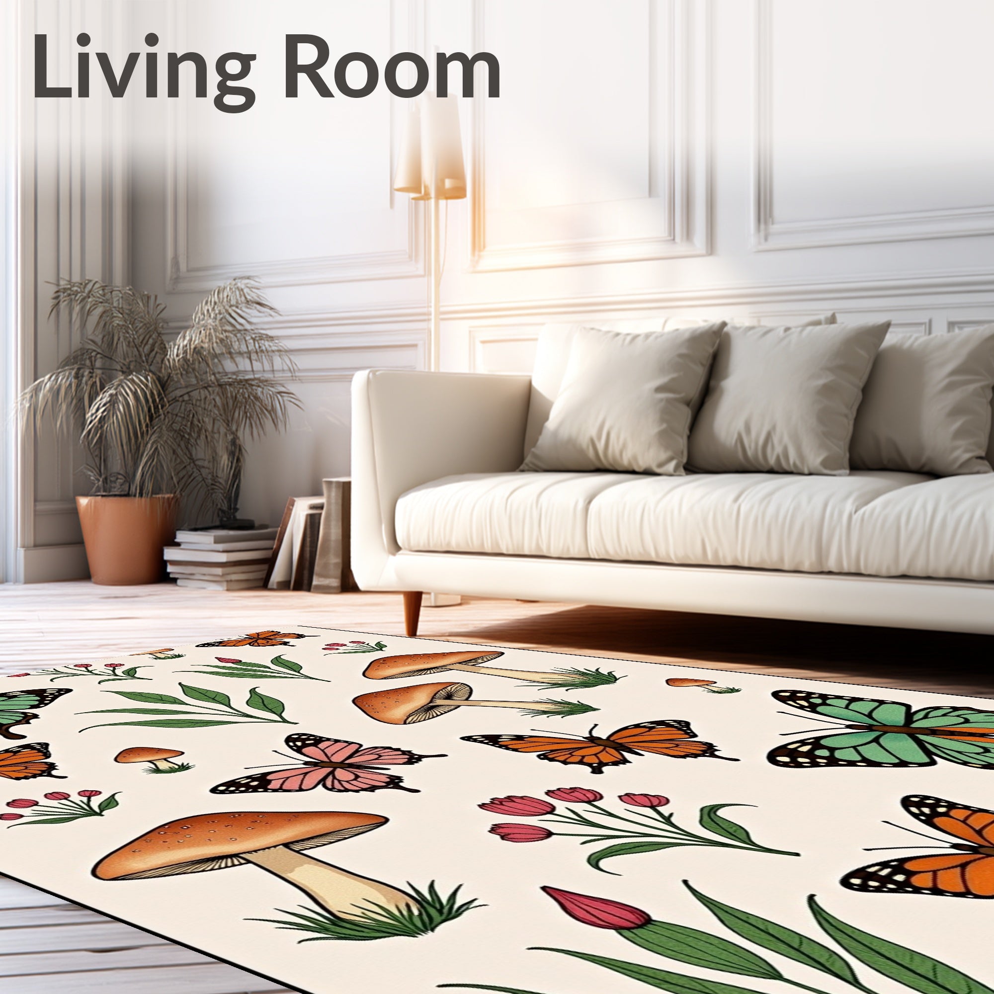 Whimsical Butterflies and Mushrooms Pattern Rug