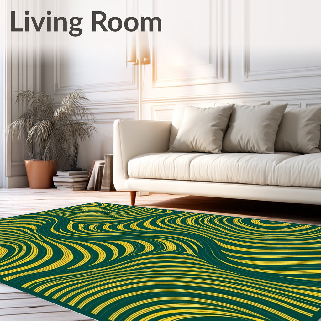 Bold Yellow Flowing Swirls Rug