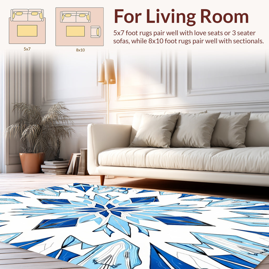 Sharp Blue Geometric Starburst Design Rug