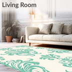 Elegant Teal Damask Pattern Rug