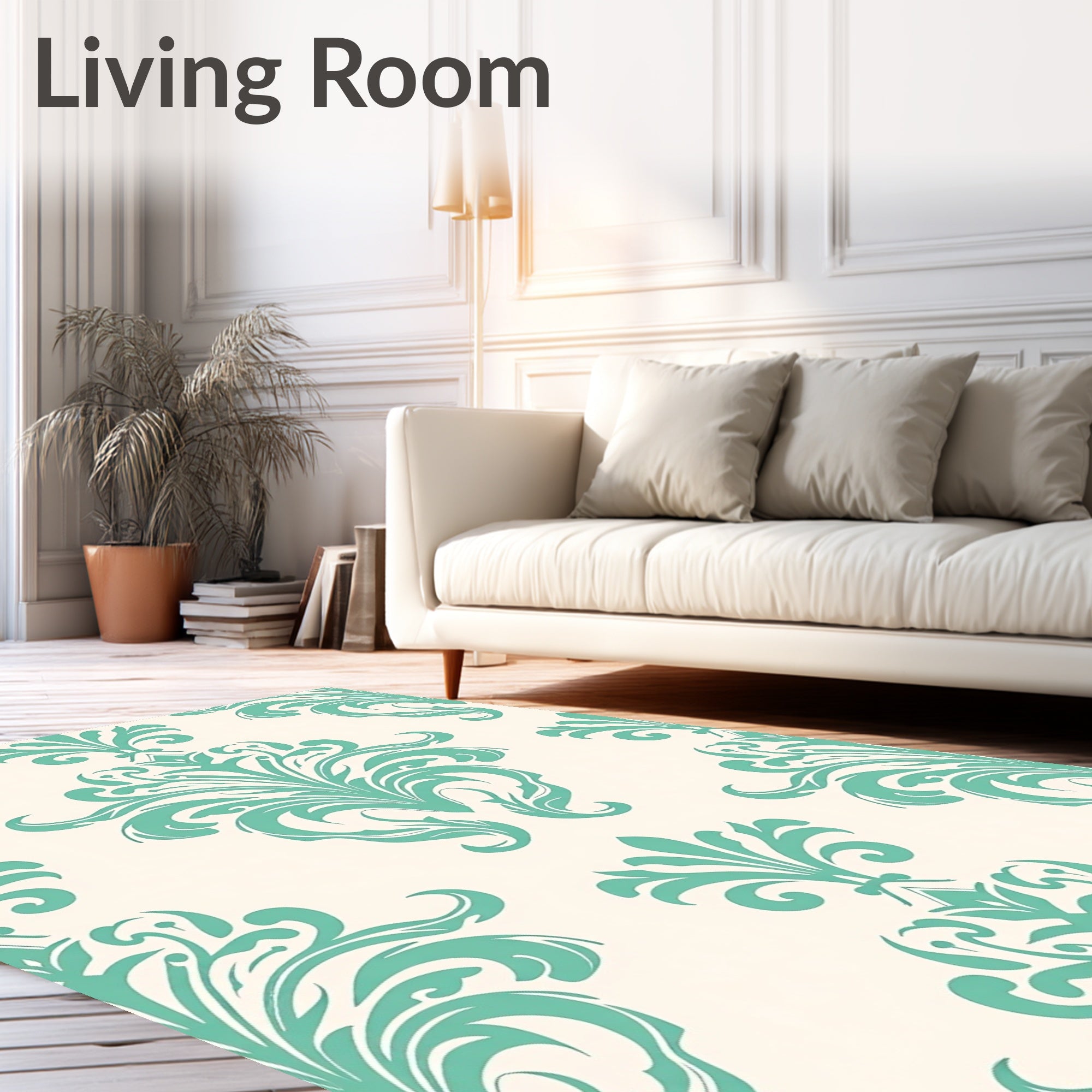 Elegant Teal Damask Pattern Rug