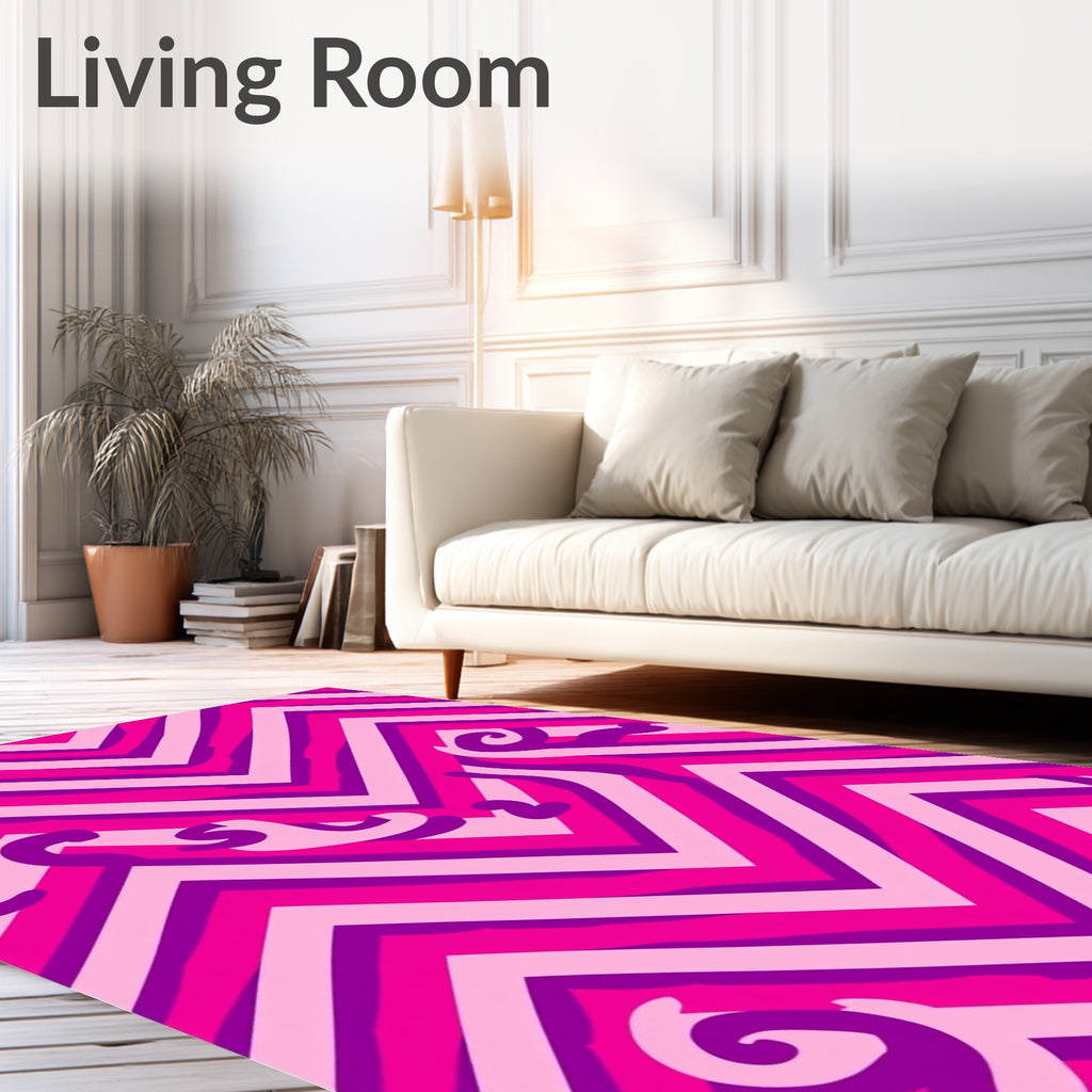Vibrant Pink Purple Chevron Swirls Rug