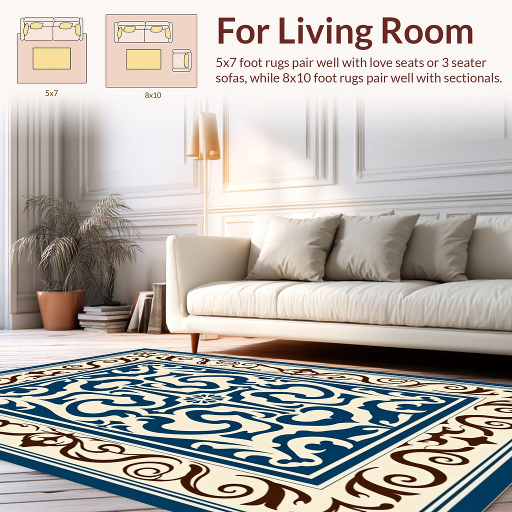 Bold Floral Scroll Pattern Rug
